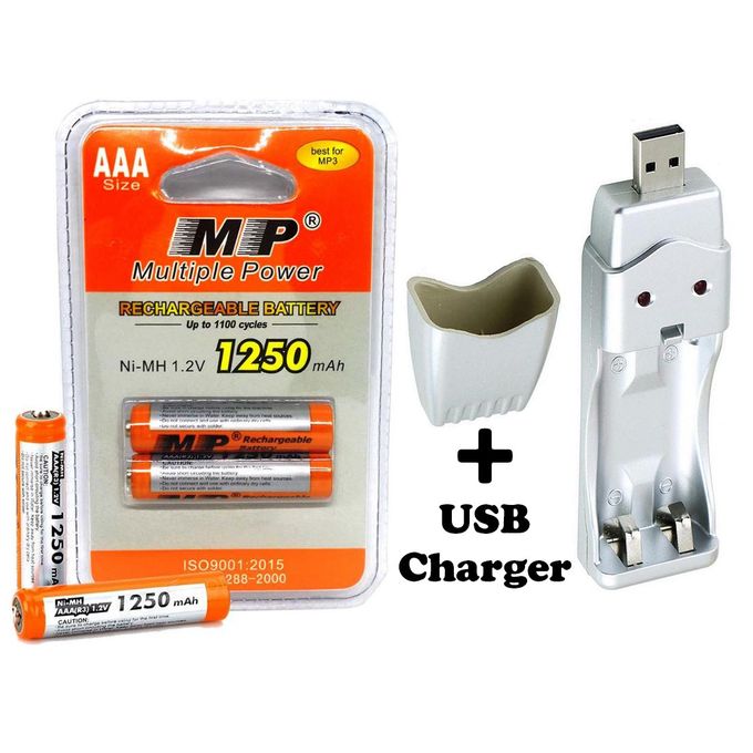 2pcs Rechargeable Batteries Triple A + USB Charger, Multiple Power AAA, 12V, Rechargeable Battery