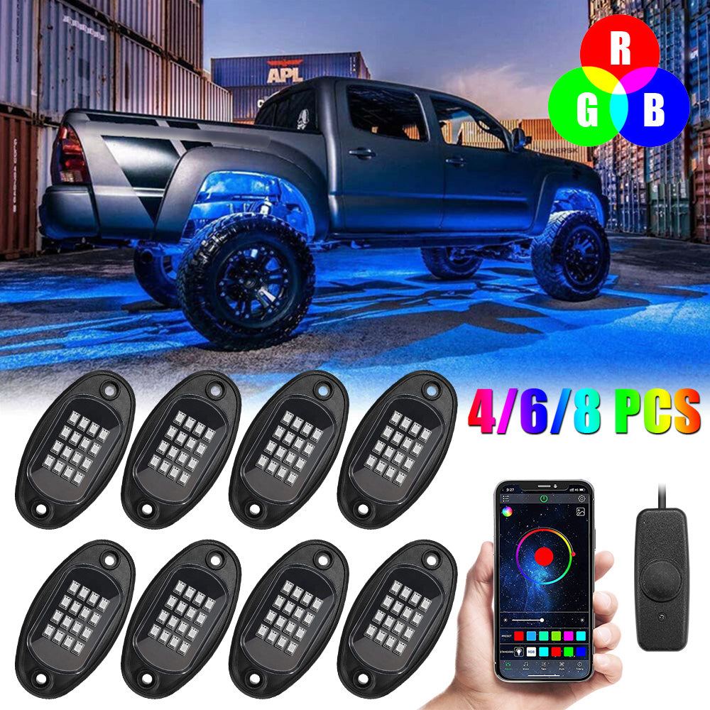 RGB LED Rock Lights 4/6/8 In 1 Car Chassis Light For Jeep Off-Road Truck Boat Music Sync Bluetooth APP Control Undergolw