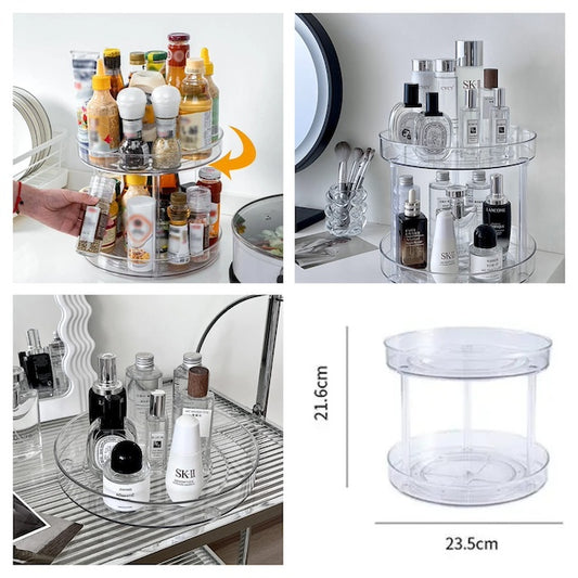 Two-Tier 360 Rotation Cabinet Turntable Organizer, One-Tier Spice Rack Cabinet Organizer, Clear Spinning Jewelry Organizer