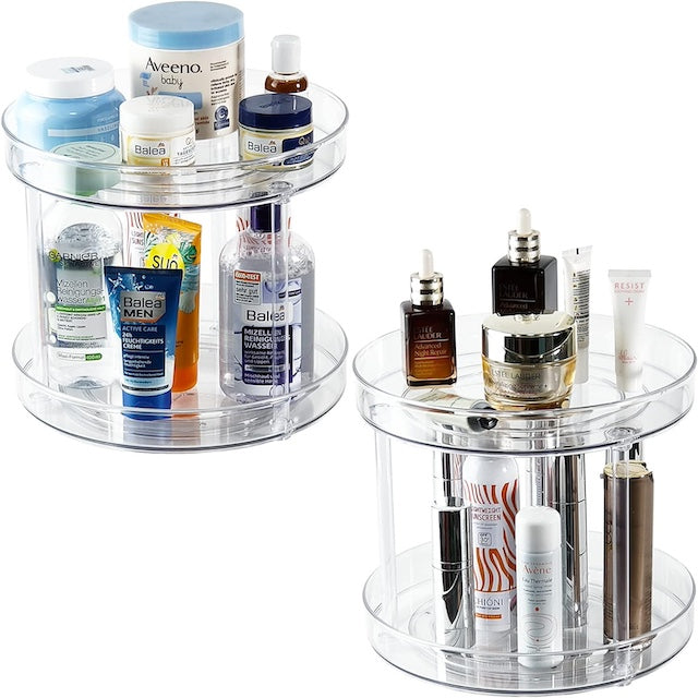 Two-Tier 360 Rotation Cabinet Turntable Organizer, One-Tier Spice Rack Cabinet Organizer, Clear Spinning Jewelry Organizer