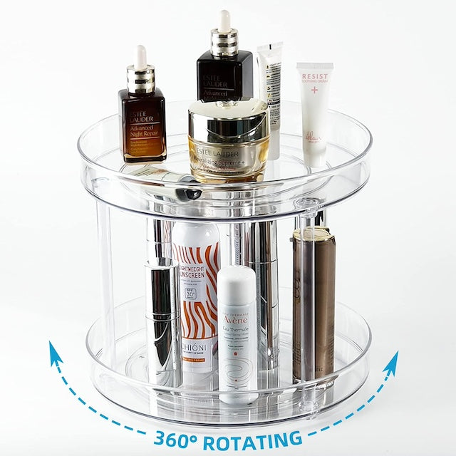 Two-Tier 360 Rotation Cabinet Turntable Organizer, One-Tier Spice Rack Cabinet Organizer, Clear Spinning Jewelry Organizer