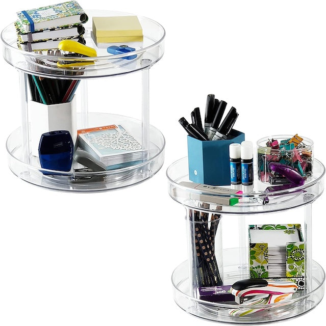 Two-Tier 360 Rotation Cabinet Turntable Organizer, One-Tier Spice Rack Cabinet Organizer, Clear Spinning Jewelry Organizer