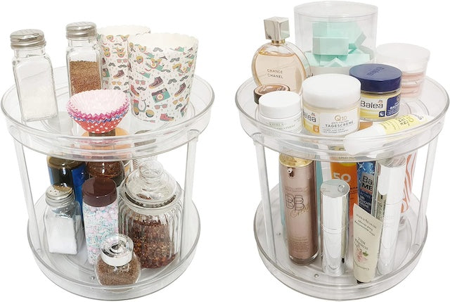 Two-Tier 360 Rotation Cabinet Turntable Organizer, One-Tier Spice Rack Cabinet Organizer, Clear Spinning Jewelry Organizer