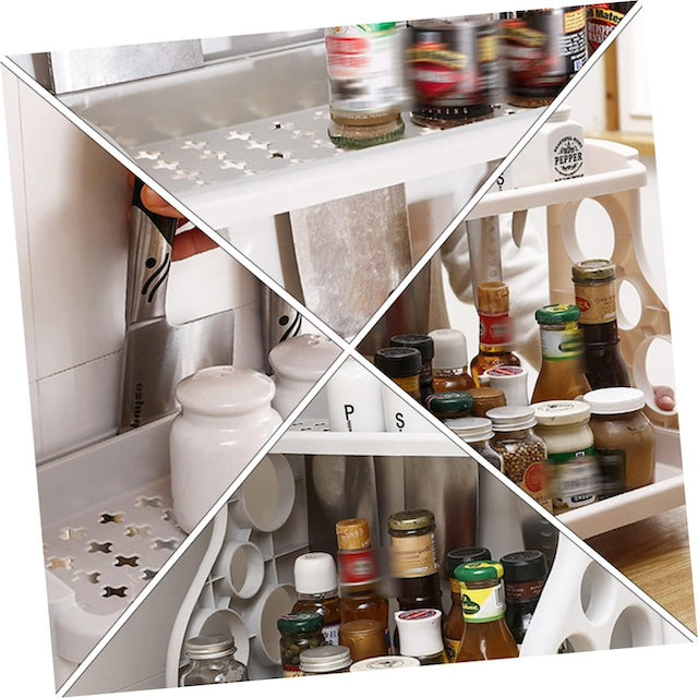 Two Layer Spice Rack with Knife Slots and Side Hollow Pockets, Seasoning Can Storage Rack, Countertop Standing Rack