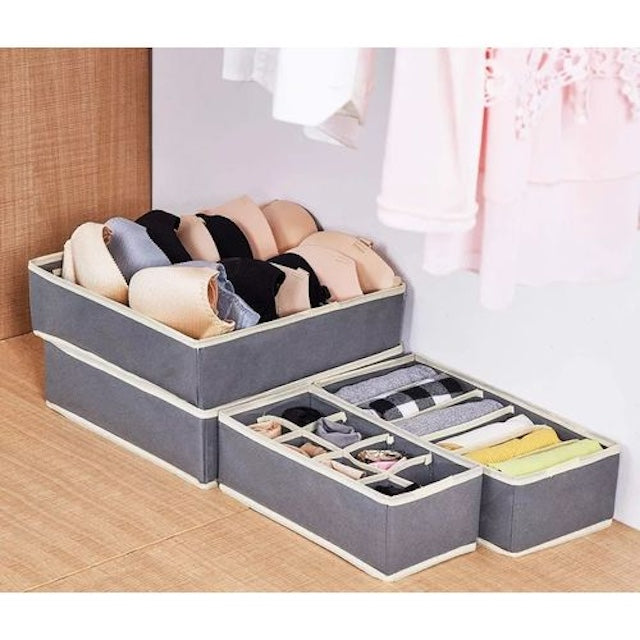 4 in 1 Under Garments Organizer, Fabric Foldable Set of 4 Drawer Storage Organiser Dividers for Tie, Bra, Underwear, Socks