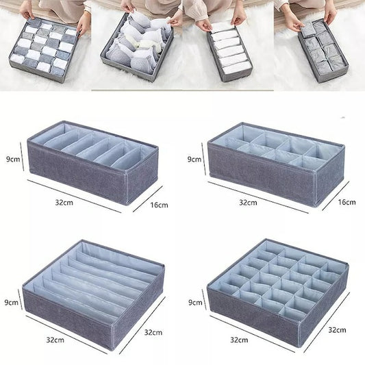 4 in 1 Under Garments Organizer, Fabric Foldable Set of 4 Drawer Storage Organiser Dividers for Tie, Bra, Underwear, Socks