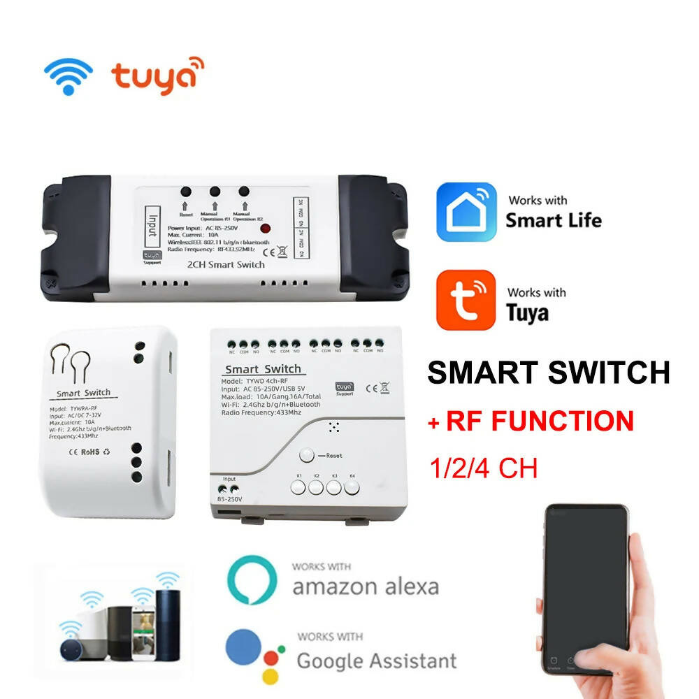 Tuya Smart Wifi Switch Relay Module Timer DC 7V/12V/24V/32V/220V Wireless Remote Control Inching/Self-Locking Alexa Google home