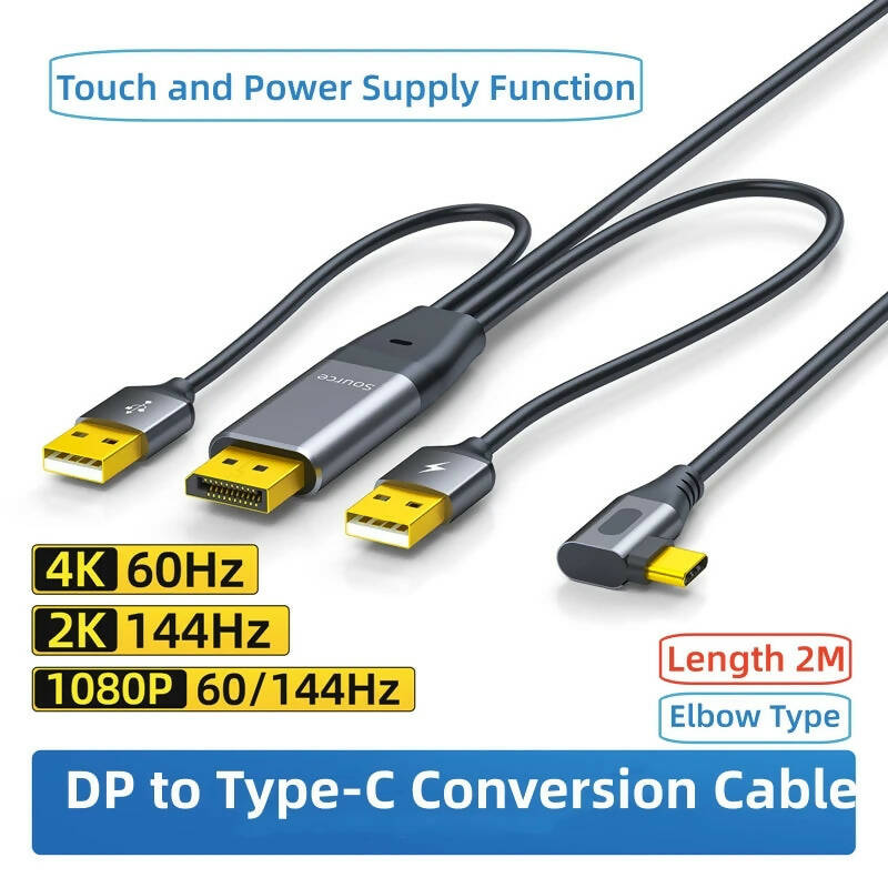 DP to Type-C Connection Cable 2K 4K1080P 60Hz/144Hz HD Converter Audio Video Cable Power Supply for Portable Screen VR Glasses