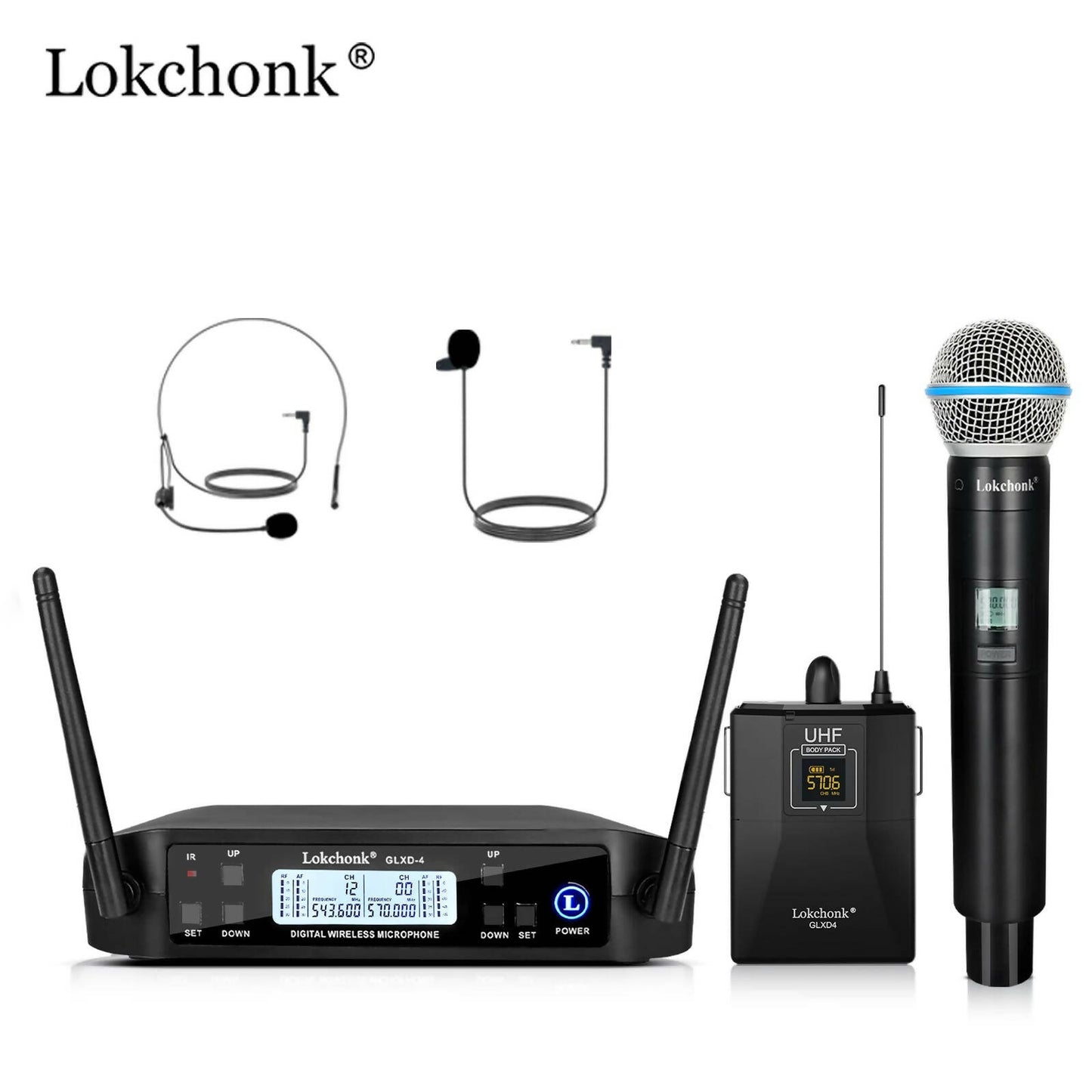 Wireless Lavalier Microphone GLXD4 UHF Professional Headset Clip Mic Bodypack Frequency Adjustable For Show Church Meeting Party