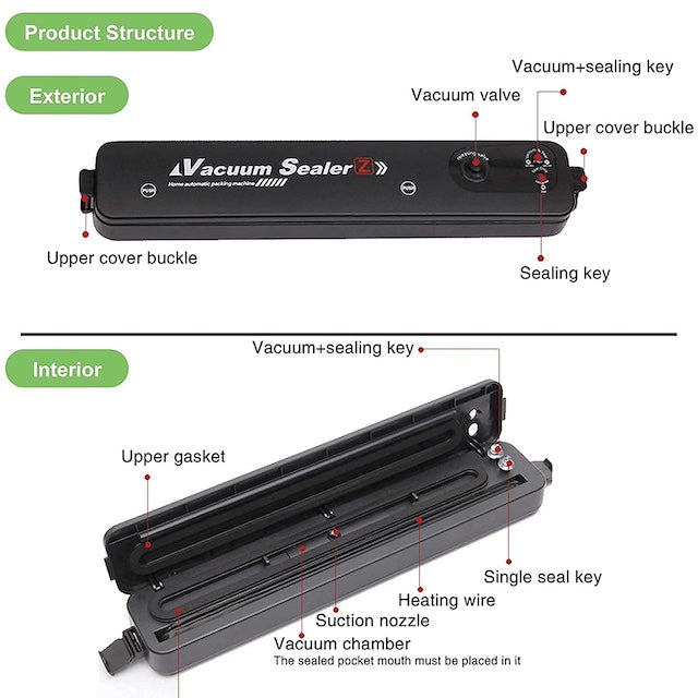 Vacuum Thermal Sealer, Portable Vacuum Air Sealing Machine, Plastic Bag Sealing Machine With LED Light - Dry & Moist Sealing