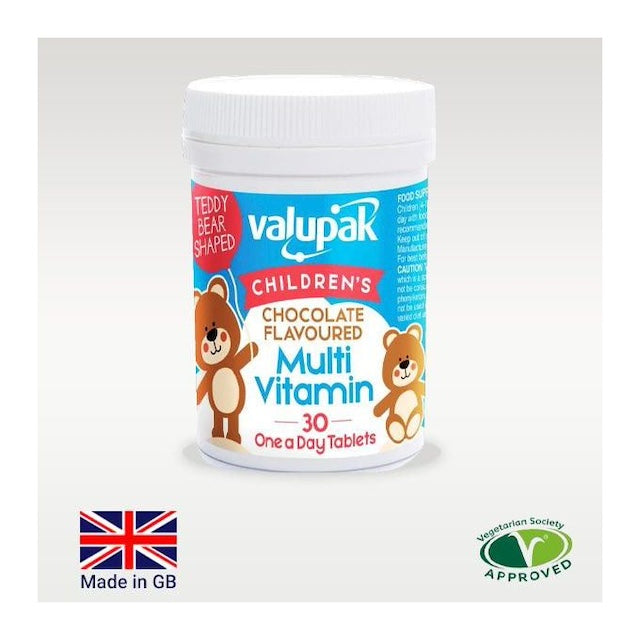 Valupak Multivitamin Children's Chocolate Flavoured Multi Vitamin - Teddy Bear Shaped - 30 Tablets One a Day