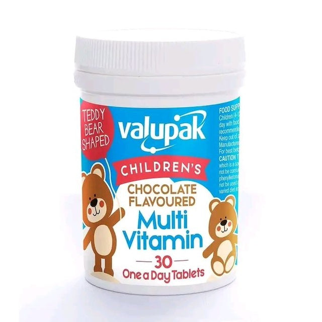 Valupak Multivitamin Children's Chocolate Flavoured Multi Vitamin - Teddy Bear Shaped - 30 Tablets One a Day