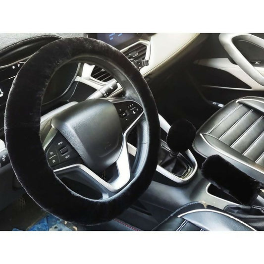 3Pcs Plush Steering Wheel + Handbrake + Gear Cover