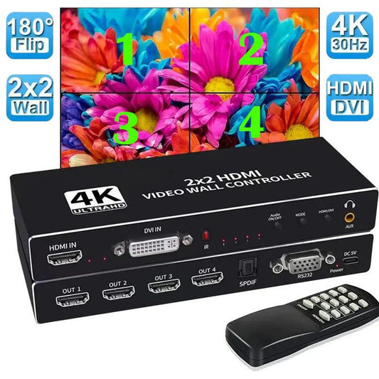 4 Screens 2x2 Multi Video Screen Processor Splicer 4K HDMI Video Wall Controller DVI Processor 1X2 1X4 1X3 2X1 3x1 4X1 Gaming Home Cinema Monitor Converter