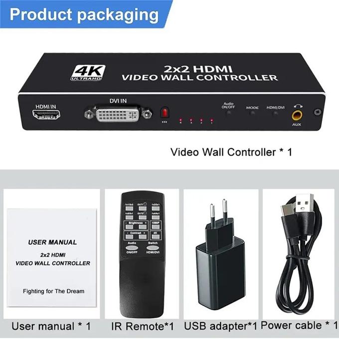 4 Screens 2x2 Multi Video Screen Processor Splicer 4K HDMI Video Wall Controller DVI Processor 1X2 1X4 1X3 2X1 3x1 4X1 Gaming Home Cinema Monitor Converter