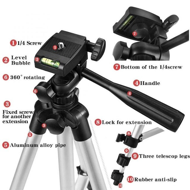 Vlogging Adjustable Lightweight Camera Tripod + Phone Holder + Bluetooth Controller Vlogger Kit For Video & Photography