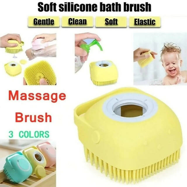 Lightweight Portable Shower/Bathing Silicone Brush with Liquid Soap Pot for Skin and Scalp with an Ergonomic Design