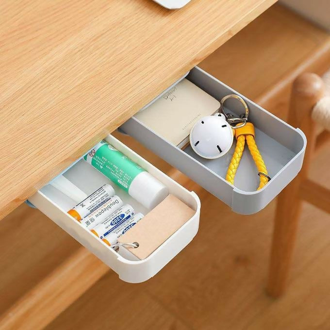 Hidden Drawer Storage Box, Under Desk Drawer, Tray Mini Desk Organizer, Self-Stick Pop-Up Hanging Drawer