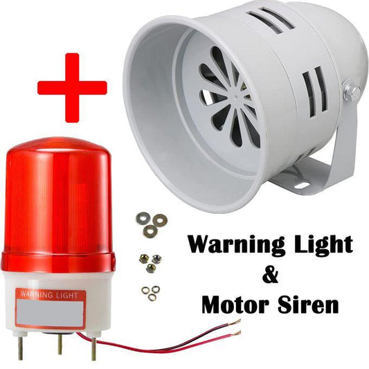 LED Warning Rotating Light + Motor Siren Alarm Revolving Red Beacon Flashing Barricade Safety Sign, Motor Siren Home Fire Alarm