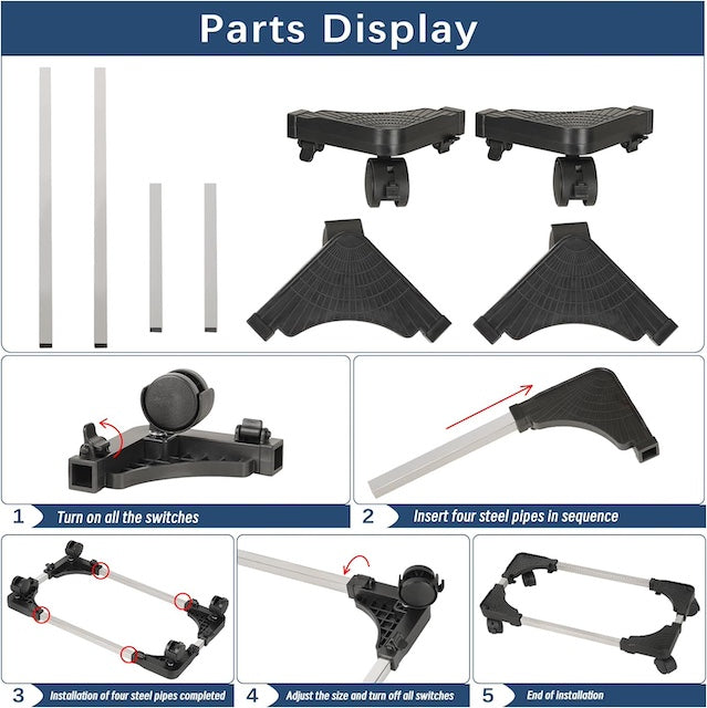 Adjustable Fridge/Washing Machine Trolley Stand, Durable and Movable Fridge Holder, Adjustable Tower Stand with 4 Caster Wheels