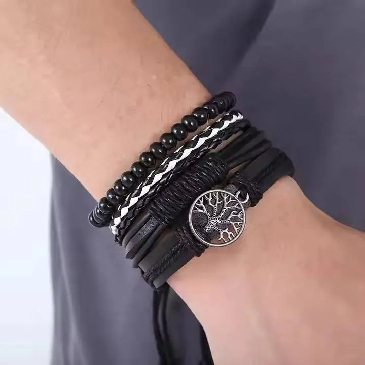 5-Piece Set Men's Fashion Sports Business Quartz Wristwatch Luxury Leather Bracelet