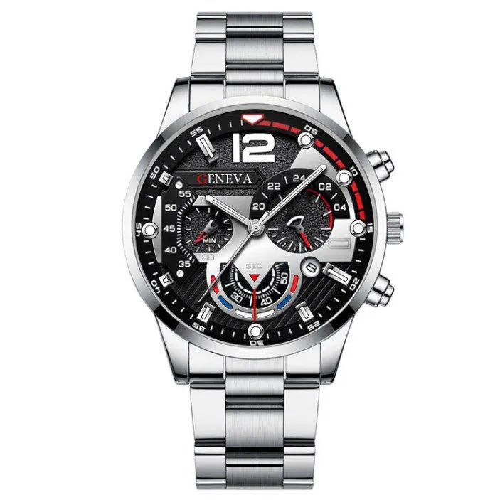5-Piece Set Men's Fashion Sports Business Quartz Wristwatch Luxury Leather Bracelet