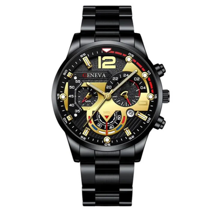 5-Piece Set Men's Fashion Sports Business Quartz Wristwatch Luxury Leather Bracelet