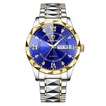 BINBOND Luxury Waterproof Men's Quartz Watch - Stainless Steel, Double Calendar