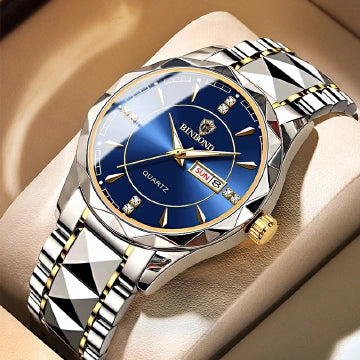 BINBOND Luxury Waterproof Men's Quartz Watch - Stainless Steel, Double Calendar