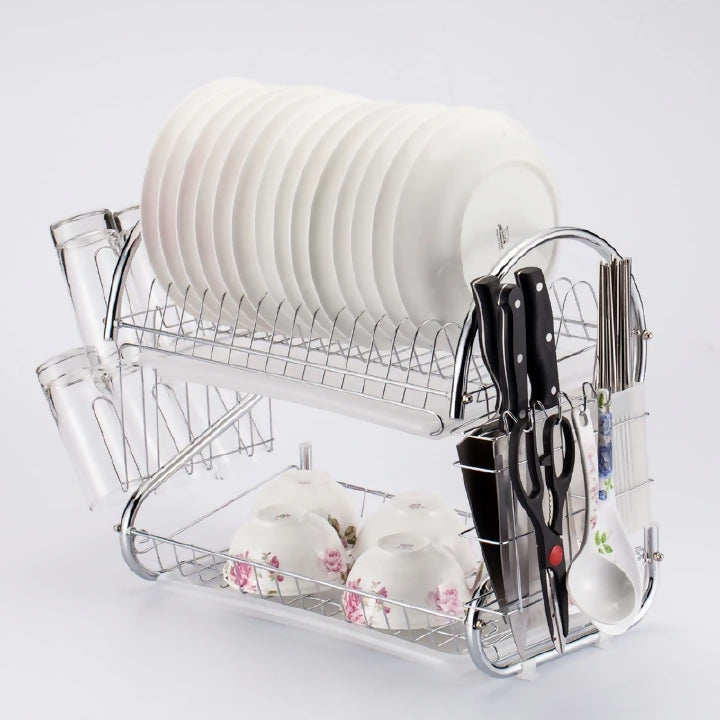 Nunix 2 Tier Dish Rack Stainless Steel, With Drain Board