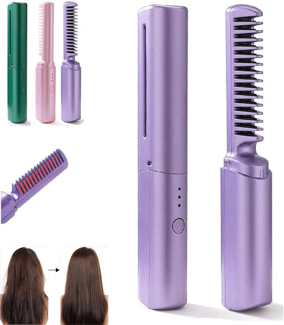 Wireless Hair Straightening Comb, Rechargeable Mini Hair Straightener, Portable Cordless Hair Straightener and Curler