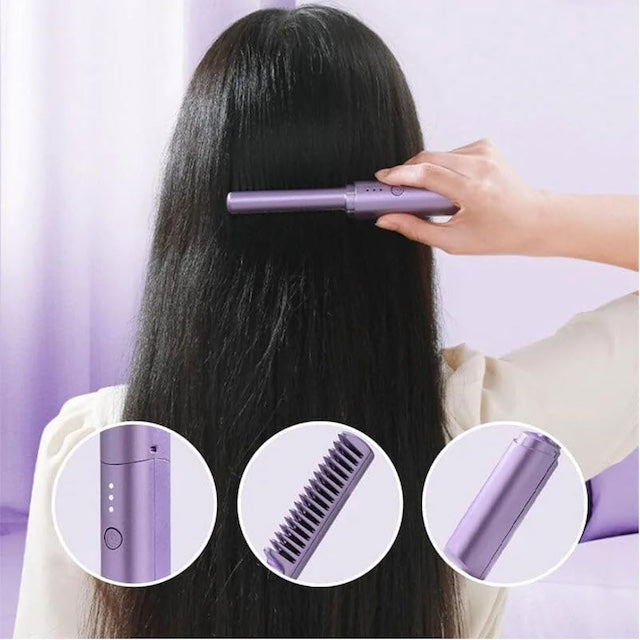 Wireless Hair Straightening Comb, Rechargeable Mini Hair