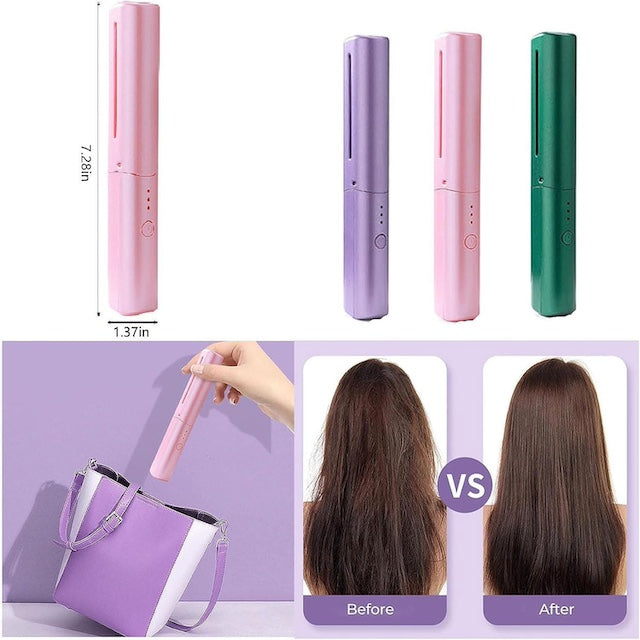 Wireless Hair Straightening Comb, Rechargeable Mini Hair Straightener, Portable Cordless Hair Straightener and Curler