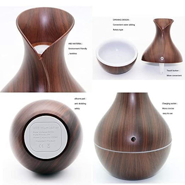 Wooden Ultrasonic Humidifier/Diffuser, Cool Mist Humidifiers, Aroma Air Humidifier with 7 LED Light Colorful Change