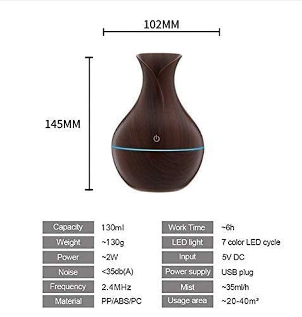 Wooden Ultrasonic Humidifier/Diffuser, Cool Mist Humidifiers, Aroma Air Humidifier with 7 LED Light Colorful Change