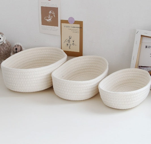 Woven Nordic Cotton Rope Storage, Decorative Storage Basket Bin Organizer Box, Baskets Organizer Desktop - Set of 3