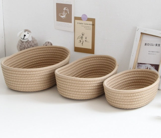 Woven Nordic Cotton Rope Storage, Decorative Storage Basket Bin Organizer Box, Baskets Organizer Desktop - Set of 3