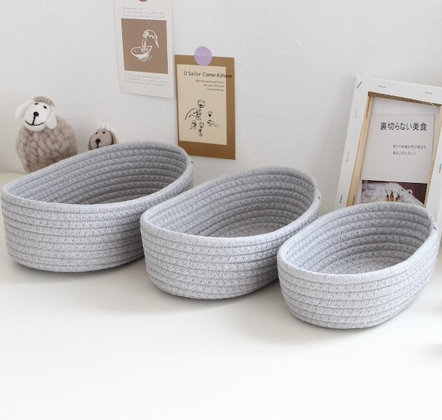 Woven Nordic Cotton Rope Storage, Decorative Storage Basket Bin Organizer Box, Baskets Organizer Desktop - Set of 3