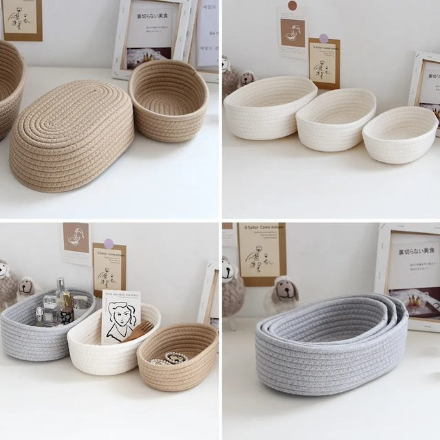 Woven Nordic Cotton Rope Storage, Decorative Storage Basket Bin Organizer Box, Baskets Organizer Desktop - Set of 3