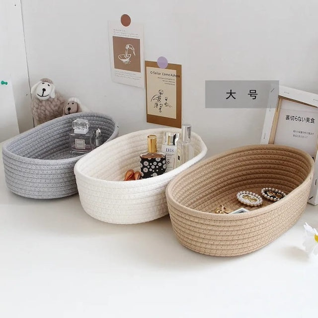 Woven Nordic Cotton Rope Storage, Decorative Storage Basket Bin Organizer Box, Baskets Organizer Desktop - Set of 3