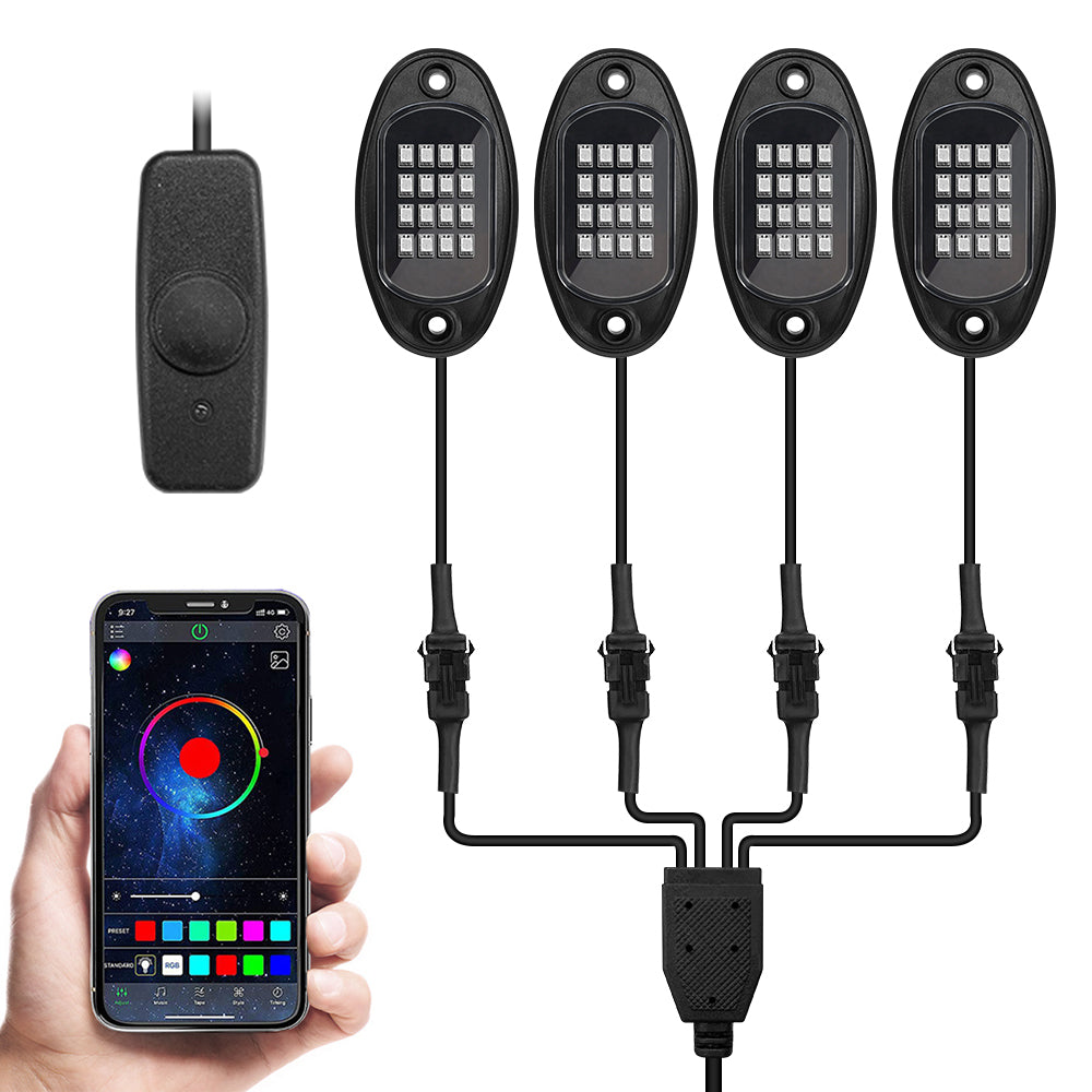 RGB LED Rock Lights 4/6/8 In 1 Car Chassis Light For Jeep Off-Road Truck Boat Music Sync Bluetooth APP Control Undergolw