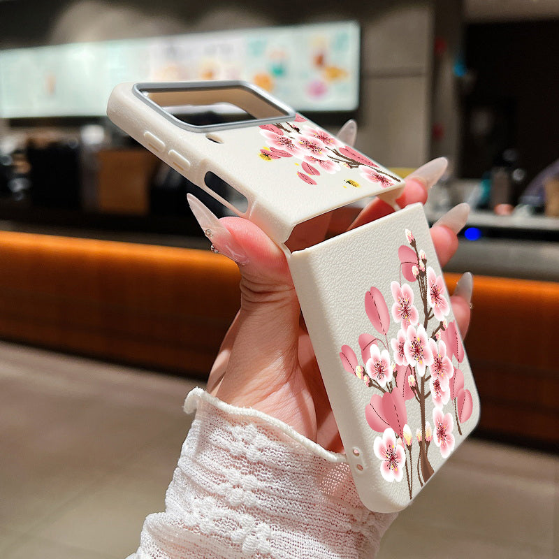 For Samsung Galaxy Z Flip 7 FE 6 5 3 4 Leather Texture Phone Case Floral Flower Soft TPU Folding Cover For Samsung Z Flip5 Flip6