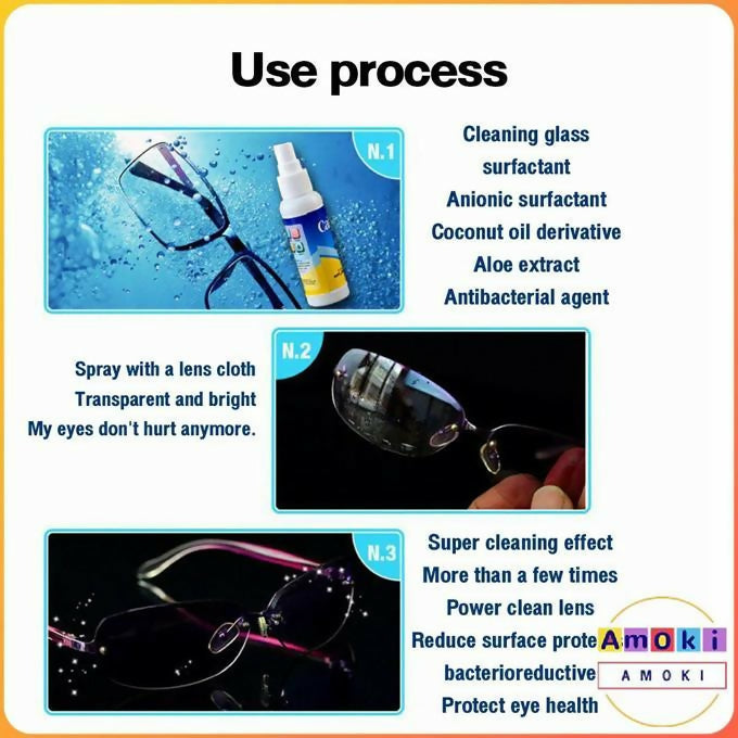 Eye Glasses Lens Cleaner Spray Kit Wipes Liquid Phone Screen Sunglasses Cleaning with 4pcs Wipes - 50ml