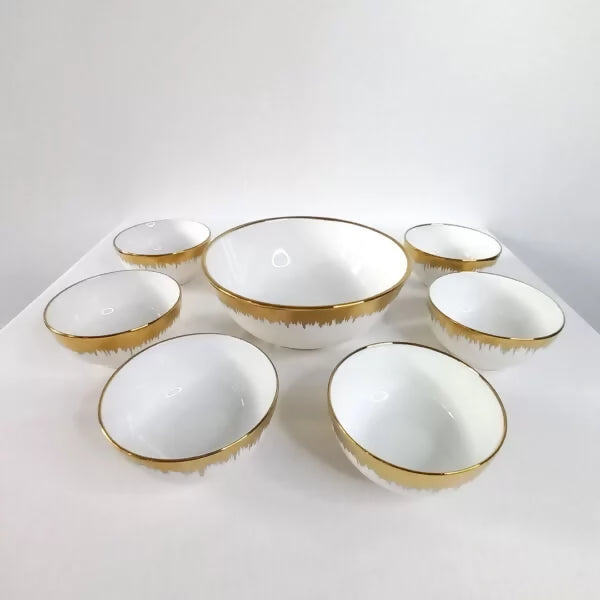 7Pc Porcelain Bowl Set with Golden Rim