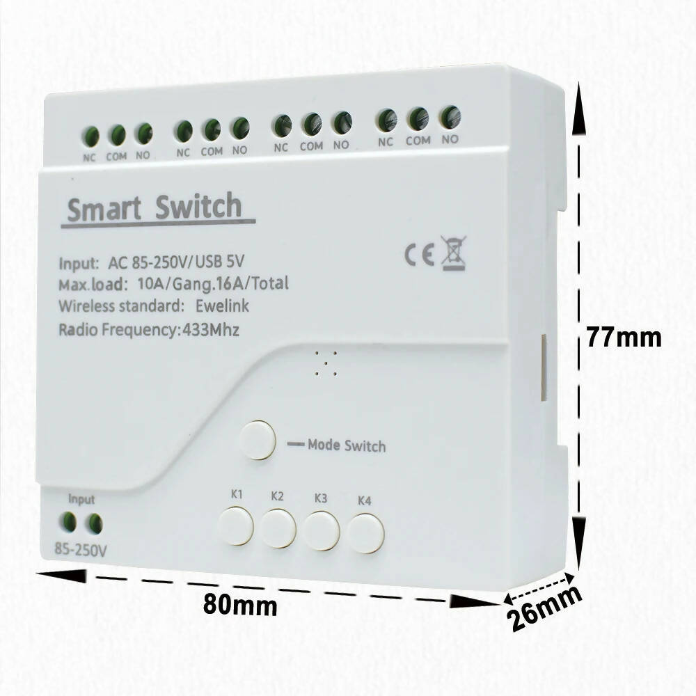 1-5PCS Ewelink Smart WiFi Switch 4CH RF Control Smart Home Relay 7-32V 85-250V Light Switch APP Control Works with Google Alex