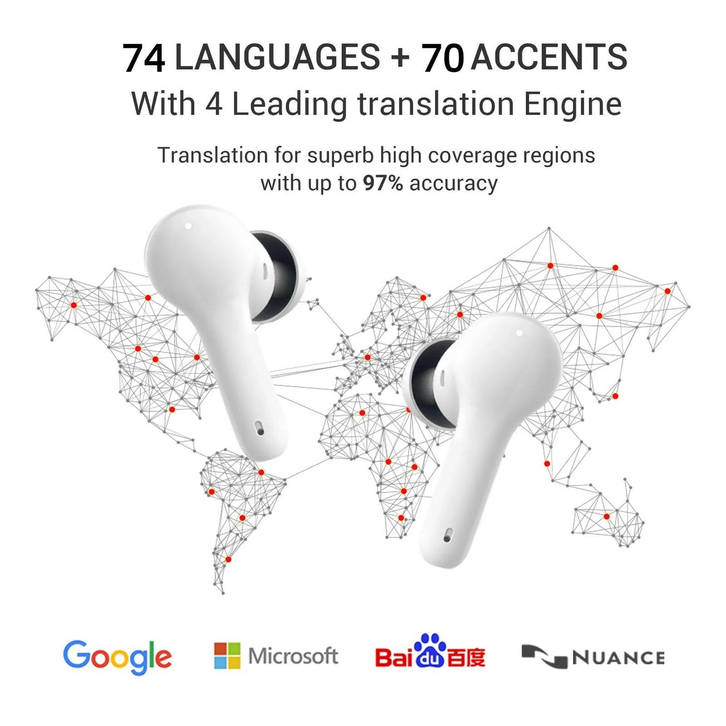 Wooask M6 Language Translator Earbuds, Two-Way Translator Device with APP for 144 Languages and 8 Offline Translation Package