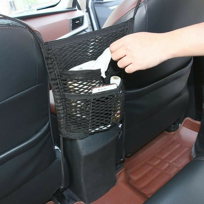 Car Mesh Organizer, Seat Back Net Bag, Super stretch 2slot Net Organizer for in Between Car Front Seats