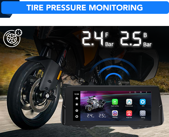 Spedal CL876 Gps Motorcycle Wireless CarPlay/Android Auto 6.86 Inch 1080P Dual Cameras Loop Recording Tire Pressure Monitoring