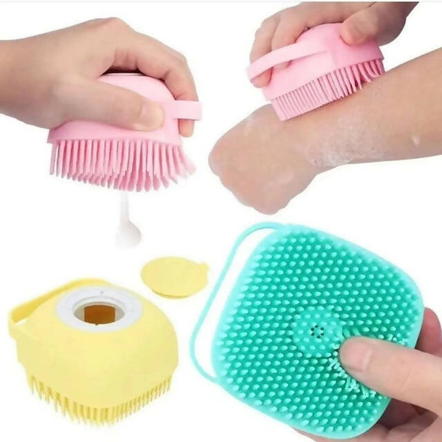 Lightweight Portable Shower/Bathing Silicone Brush with Liquid Soap Pot for Skin and Scalp with an Ergonomic Design