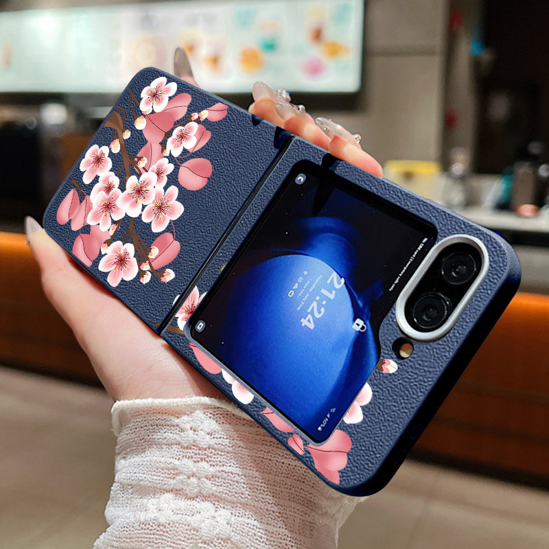 For Samsung Galaxy Z Flip 7 FE 6 5 3 4 Leather Texture Phone Case Floral Flower Soft TPU Folding Cover For Samsung Z Flip5 Flip6